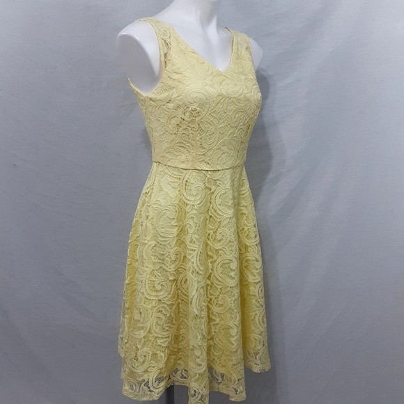 Dressystar Yellow Lace Fit & Flare Dress Women’s Medium Sleeveless V-Neck Summer - Picture 5 of 8